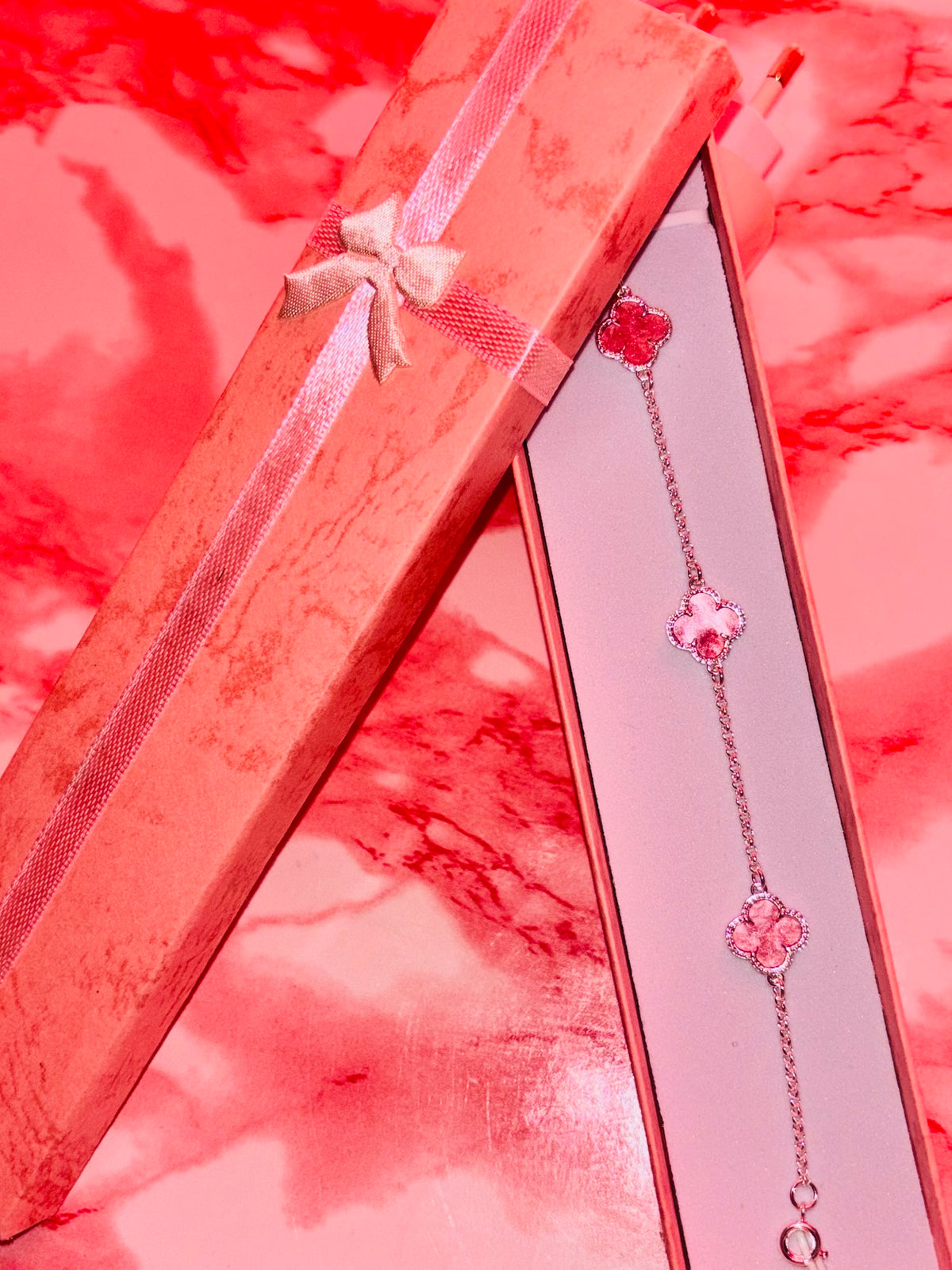 Pulsera de plata 925 - Trébol rosada